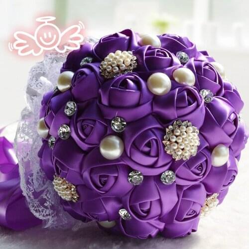 Ribbon Flowers Marriage Accessories Small Bridal Wedding Holding Bouquets Silk Roses Crystal Bouquets for Bridesmaids Decoration