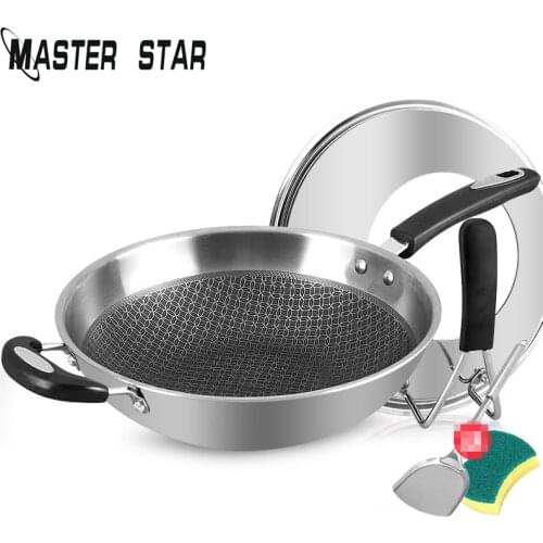 Master Star Stainless Steel Wok With Lid Non-stick Pan No Lampblack Without Coating Wok General Use For Gas And Induction Cooker