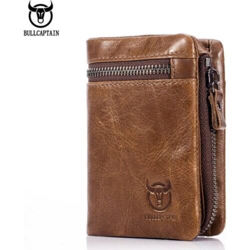 BULL CAPTAIN Men fashion Brand Trend Men Genuine Cowhide Leather Small Wallet Design Coin Pocket Cash Card Holder Money Bag
