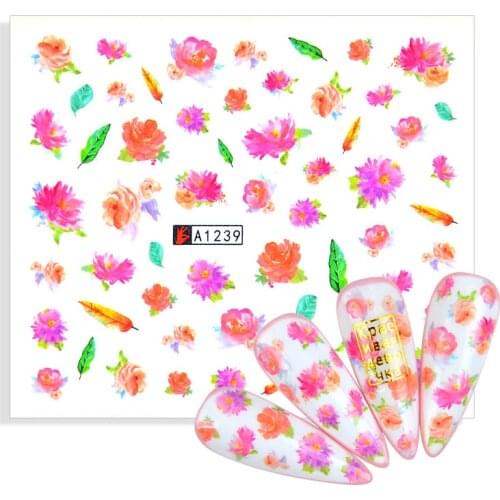 1 Sheet Popular Pictures Watercolor Floral Flower Nail Sticker Nail Decals Designs Gel Manicure Decor Water Slider