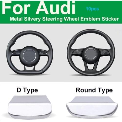 10pcs/set Car Steering Wheel Stickers Car Interior Emblem Car Accessories for Audi for Sline A4L A6L A3 A5 Q2L A7 Metal Silvery