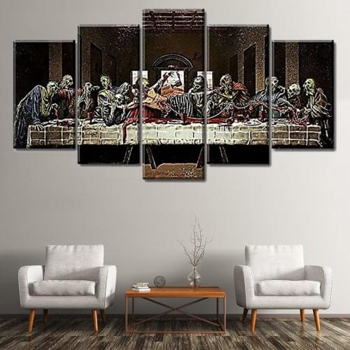 5 Pieces Devil‘s’ Last Supper Wall Art Decor - Day of the Dead Halloween Theme Canvas Prints Pictures Artwork Decorations