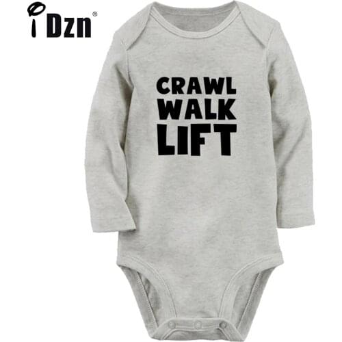 IDzn NEW Crawl Walk Lift Fun Printed Baby Boys Rompers Cute Baby Girls Bodysuit Newborn Cotton Jumpsuit Long Sleeves Clothes