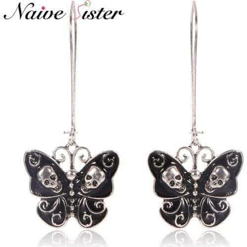 New Arrival Fashion Butterfly Shape Dangle Earring Black Color Skull Drop Earrings For Women Long Personality Earings Jewelry