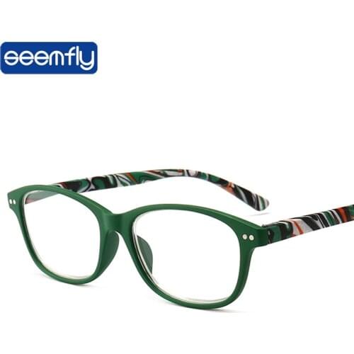 Seemfly Retro Green Reading Glasses Men UltraLight HD Resin Computer Reading Glasses Women Far Sight Diopter +1.0 1.5 2.5 3.0