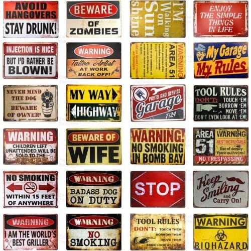 Dog Guard On Duty Warning Danger Smoking Metal Tin Sign Wall Plaque Poster Plate Garage Pub Bar Home Wall Decor Cafe Diner Decor