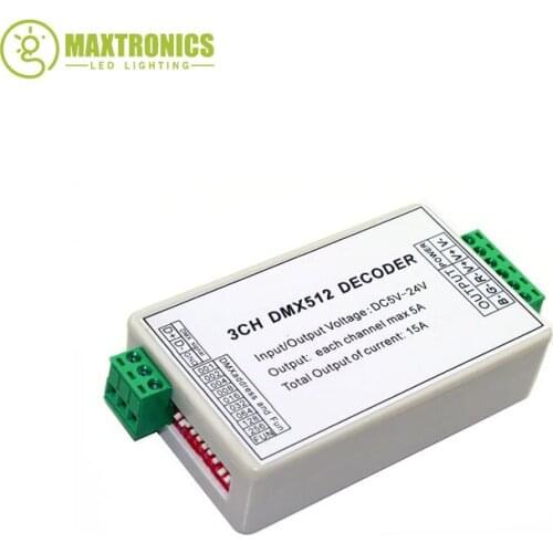 Wholesale DC5-24V 3CH dmx512 Controller 3 channel 1 group 2 keys 1A each channel max 15A led controller decoder