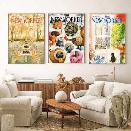 Dog The New Yorker Poster Print Magazine Cover Illustration Vintage Wall Art Picture Animal Canvas Painting for Living Room Home