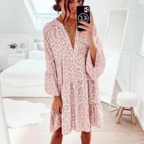 Foridol leopard print pink casual dress plus size autumn winter long sleeve loose short dress 2020 big size dress