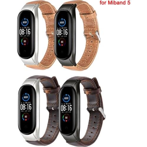 Crazy Genuine Leather Band Wrist Watchband for XIAOMI Miband 3 4 5 Miband 4 Soft Leather bracelet for mi band 5 4 3 strap