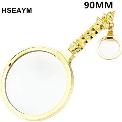 90mm Handheld Magnifier Keychain With High-end Gift Carved Handle Reading Newspaper Magnifying Glass Loupe