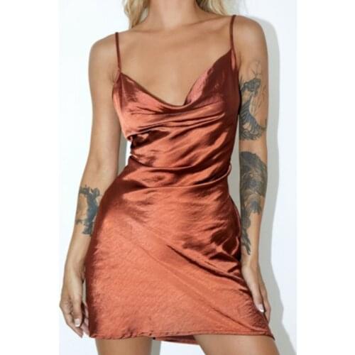 Sexy Satin Party Dress Night Club Women Sleeveless Summer Bodycon Dress New Female Spaghetti Strap Vintage Mini Dress