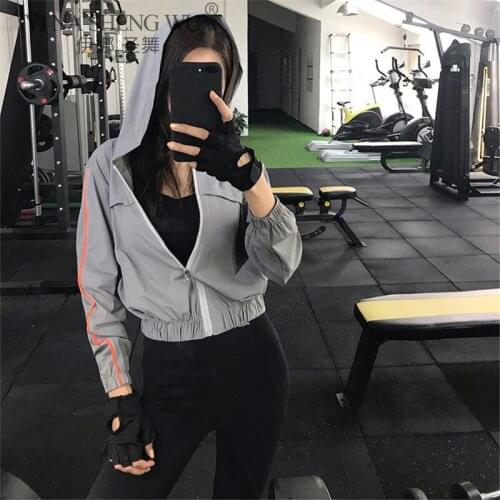 Hooded Sports Yoga Top Women Crop Tops Workout Jacket Zipper Running Jacket Fitness Tracksuits Training Long Sleeve Sweatshirt