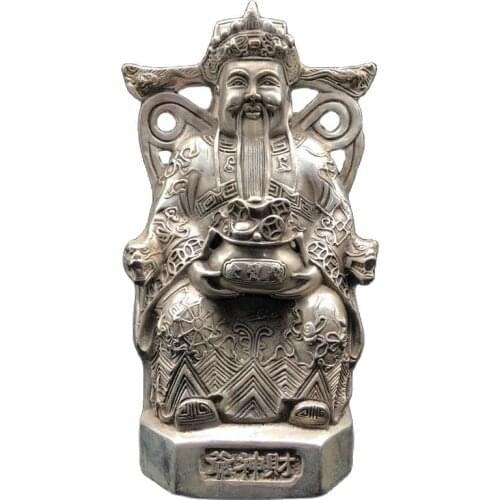 Chinese old Tibet Silver Carving Statue Of God of Wealth