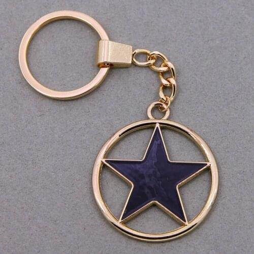 High Quality Zinc Alloy Black Enamel Star Shaped Keychains Metal Keyrings Five Pointed Star Shaped key chain