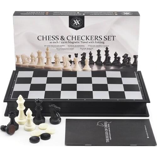 High-end Megnetic International Chess Set With Folding Chessborad Backgammon Checkers 32 Chess Pieces Stay Home Toys Figure Sets