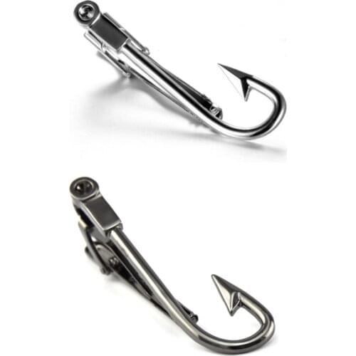 10pcs/lot Funny Fishhook Tie Clips Silver Gunblack Fish Barb Tie Pin Bars Necktie Clip Copper Plating Mens Jewelry Gift