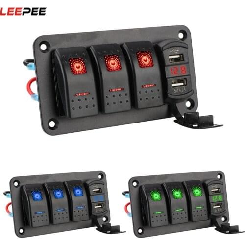 4.2A Dual USB Slot Charger for Car SUV Marine RV Truck Digital Voltmeter 3 Gang Switch Panel Circuit Breaker
