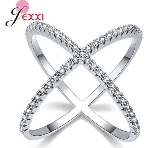 Newest Design X shape Cross Ring Female Fashion Micro Paved CZ Crystal Rings Infinity Sign Women Silver Rings for Party