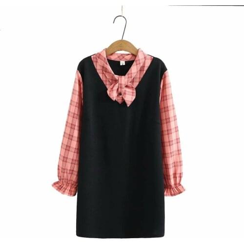 Plus size Patchwork Plaid women loose dresses 2021 new spring autumn casual ladies Straight dress female pullovers tops