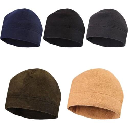 Unisex Winter Warm Outdoor Hiking Caps Thicken Faux Fleece Cap Solid Color Stretchy Military Tactical Skull Beanie Hat
