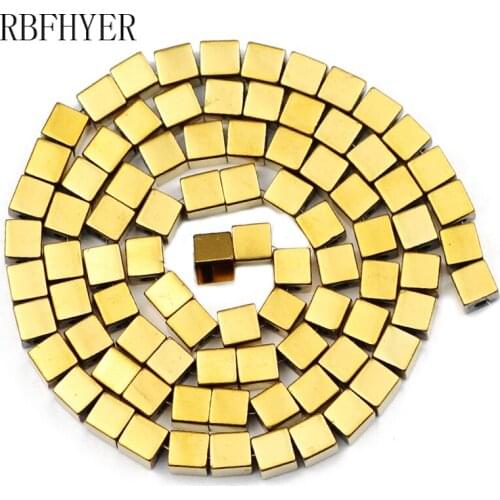 2/3/4/6MM Gold Square Shape Hematite Natural Stone Loose Beads For Bracelet Necklace Earrings Jewelry Making DIY Accessories
