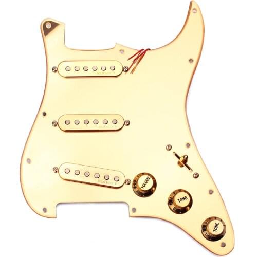 Gold Prewired 1-ply 11 Holes SSS Mirror Pickguard 3-single Coil Pickups with Magnets for Stratocaster Guitar
