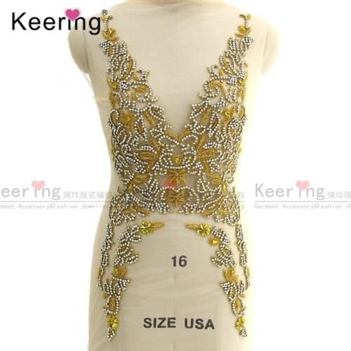 100% hand-made rhinestone bodice applique for dress patch. WDP-247