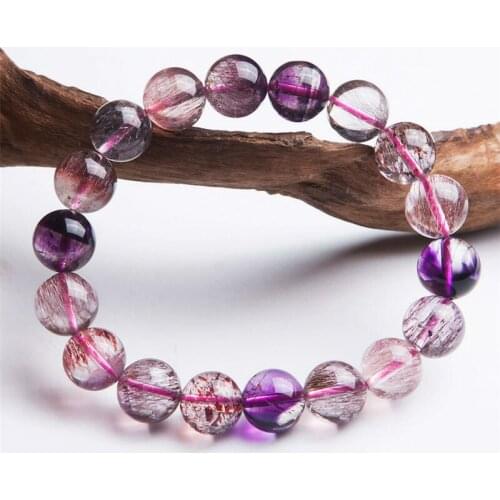 11mm Genuine Natural Colorful Rutilated Quartz Bracelets For Women Female Stretch Super Seven Melody Stone Round Bead Bracelet