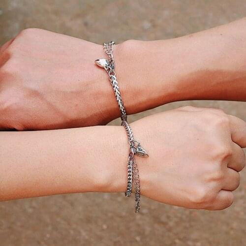 2pcs/pair Love Heart Magnet Couple Bracelet Adjustable Stainless Steel Matching Braslet Distance Attract Lucky String Braclet