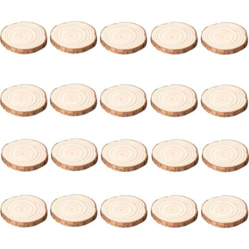 20pcs Unfinished Natural Round Wood Slices Circles Discs for DIY Wedding Party Craft Tree Bark Painting Decoration