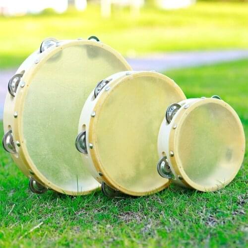 3Pcs Tambourine Cowhide Wooden Handbell Clap Drum 6/8/10in Hand Drum for Kids Gift Musical Educational Instrument