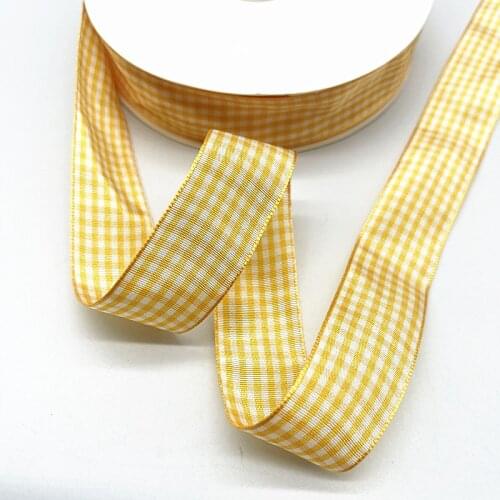 5yards 10mm 15mm 19mm 25mm Dark Yellow Lattice Plaid Polyester Ribbons Bow Ribbon Gift Wrapping Christmas Ribbon DIY Crafts