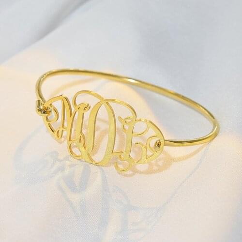 925 Silver Monogram Bracelet Personalized Jewelry for Women Custom Name Plate Initial Letters Men Bangles Gold Charm Bracelets