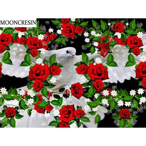 Diamond Mosaic Embroidery Cross Stitch Flower Rose & Pigeon 5D Diy Diamond Painting Full Square Rhinestone Stickers Wall Decor