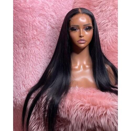 Glueless Lace Front Silky Straight Wigs 13x4 Synthetic Heat Resistant Fiber Hair for Women with Baby Hair Middle Part Lace Wig