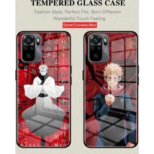 Anime Jujutsu Kaisen Yuji Itadori Gojo Satoru Phone Case For Xiaomi 8 9 10 10Pro11 Redmi Note9 9Pro 10Pro POCO X3 Tempered Glass