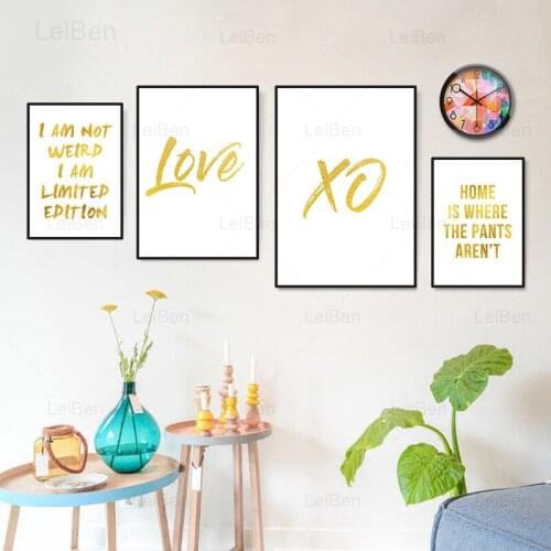 Minimalist Canvas Painting Gold Love Art Poster Shiny Letter Wall Picture Modern Home Decoration Living Room Frameless Mural
