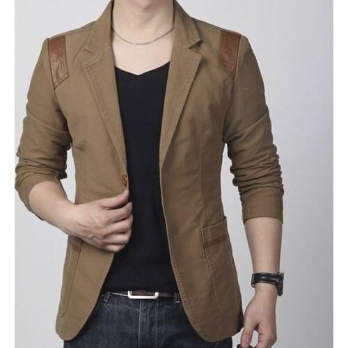 Hot! New Fashion Spring and autumn mens clothing Casual Slim Fit Blazer Leather Patchwork Plus Size Suits Jacket Men Outwear