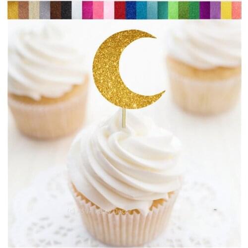 Custom Star glitter Cupcake Toppers, Personalised Moon Toppers Party Decorations, Space Themed Party Decor, Star Party Decor