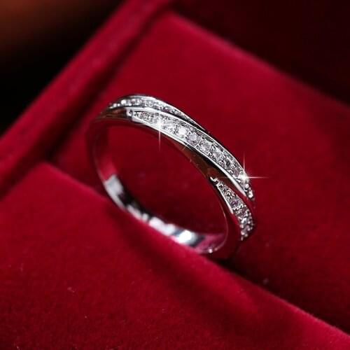Dainty Female White Crystal Thin Ring Simple Silver Color Love Wedding Rings For Women Trendy Bridal Cross Engagement Ring