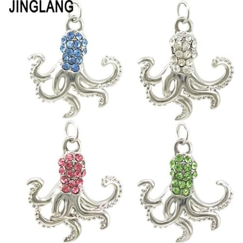 JINGLANG Charms Octopus Antique Silver Plated Pendants Making DIY Handmade Tibetan Silver Jewelry 30 pcs