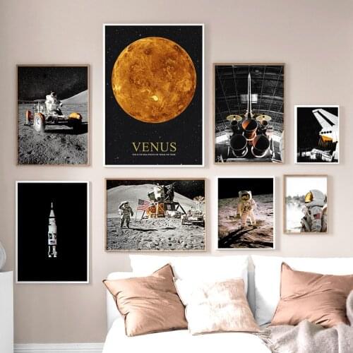 Paintings for Interior Astronaut Moon Canvas Poster Venus Pictures On The Wall Modern Abstract Home Room Decor Frameless Photo