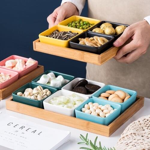 Ceramic Snack Platter Square Seasoning Sauce Dish Household Dried Fruit Snack Plates Container