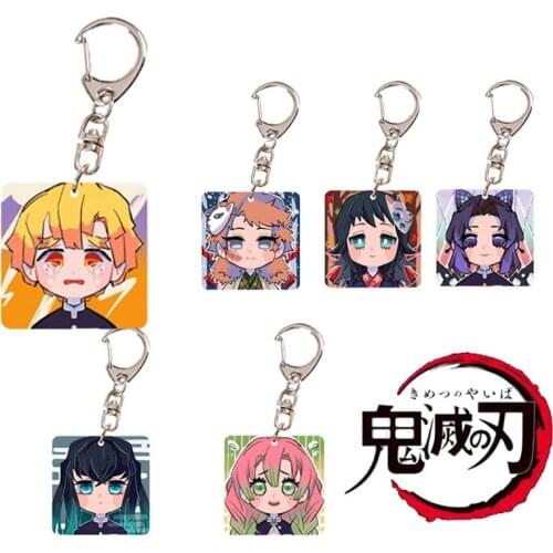Anime Demon Slayer Kimetsu No Yaiba Key Kamado Tanjirou Cosplay Pompom Yaiba Keyrings Pendant Gift Friend