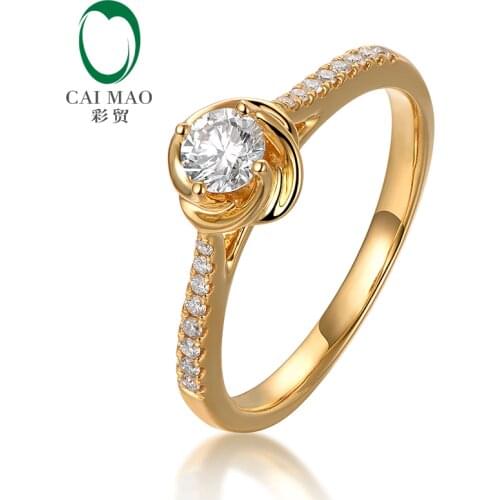 CaiMao 0.27ct Natural Diamond 18k Yellow Gold Wedding Band Ring for Women Jewelry