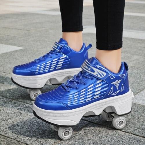 Children Boy Girl Deformation Roller Skate Sneaker Shoes with on 4 Wheels Kids Boys Girls Wheel Skating Sneakers Tennis Shoes