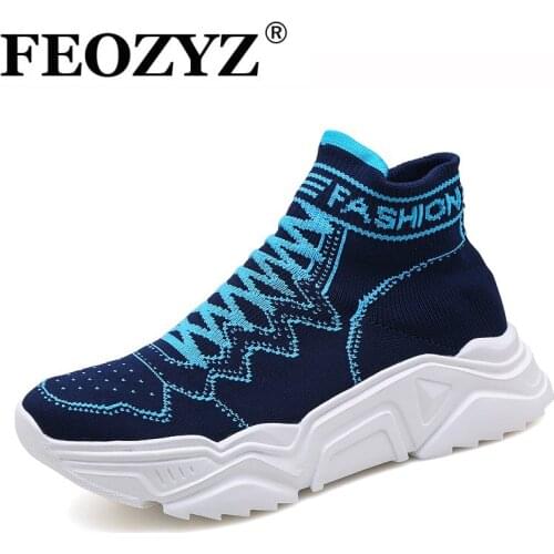 FEOZYZ Knitted Upper Mens Fashion Sneakers High Top Casual Sport Shoes Men Outdoor Lightweight Slip On Sock Sneakers