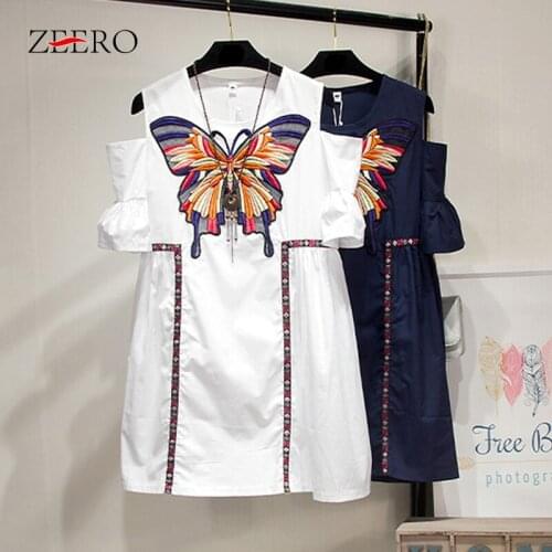 Summer Women Off Shoulder Large Size Short Sleeves Butterfly Embroidery Casual Plus Size Dress Elegant Mini Dresses for Mom 5XL