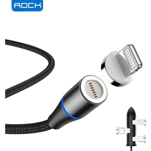 ROCK 3A Fast Charge Magnetic Cable Type C Micro USB Fast Charging LED Light For iPhone Samsung Xiaomi Redmi Magnetic Phone Wire
